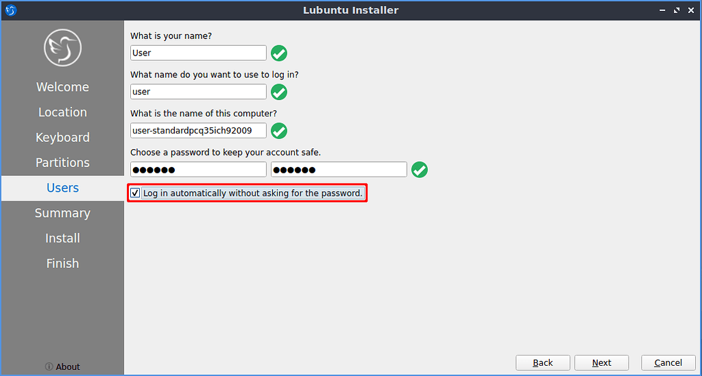 lubuntu change user password